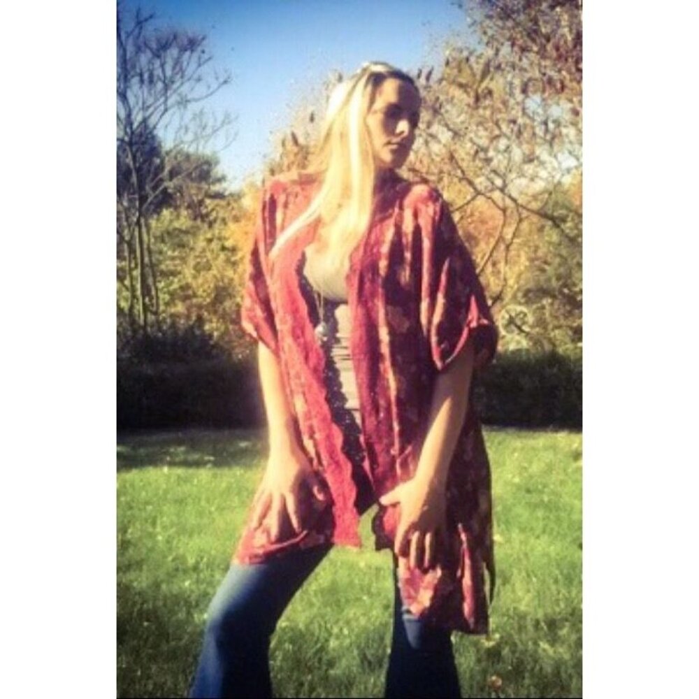 NWOT Nordstrom Floral Crochet Trim Kimono Throw Duster - Picture 11 of 13
